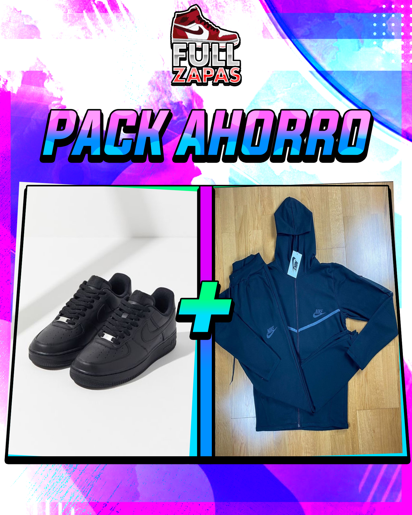 Pack Ahorro Nike Tech Negro + Air Force Negras
