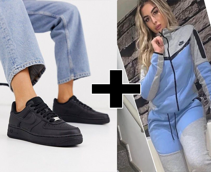 Oferta de NIKE AIR FORCE 1 ’07 Negras + Nike Tech Gris y Azul