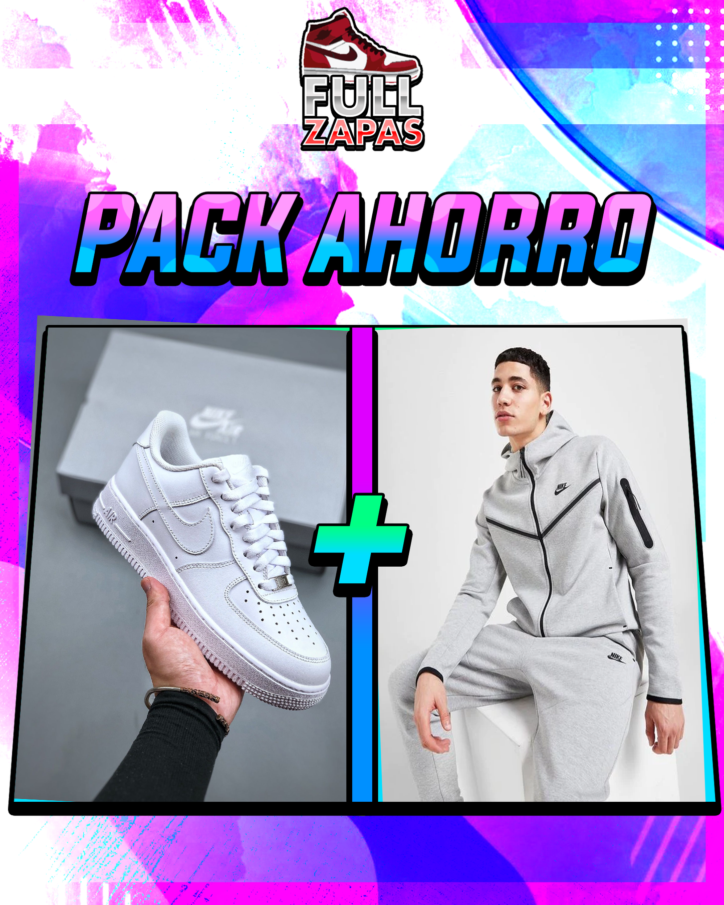 Pack Ahorro Nike Tech Gris + Air Force blancas
